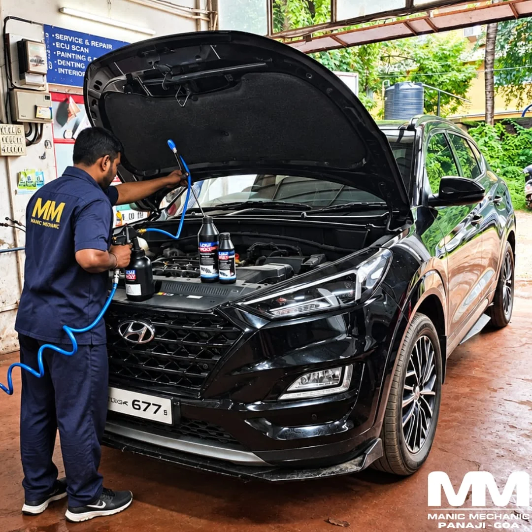 Professional DPF cleaning using Liqui Moly products at Manic Mechanic Goa
